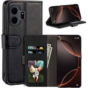 Leather Flip Cover Compatible with TCL NxtPaper 70 Pro 5G Wallet Case with Card Slots, Magnetic Closure, Stand Function, RFID Shockproof Folio (Black) in Kuwait