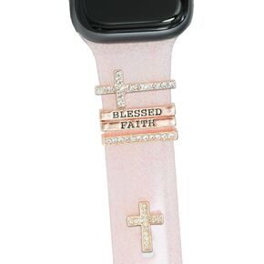 Women Cross Blessed Faith Watch Band Charms for Apple Watch 38mm 40mm 41mm 42mm 44mm 45mm 49mm , Men Silver Rose Gold Slide Decorative Rings Loops For iWatch series 8 7 6 5 4 3 2 se,For Samsung Galaxy watch 5/4,Christian Smart Watchband Accessories in Kuwait