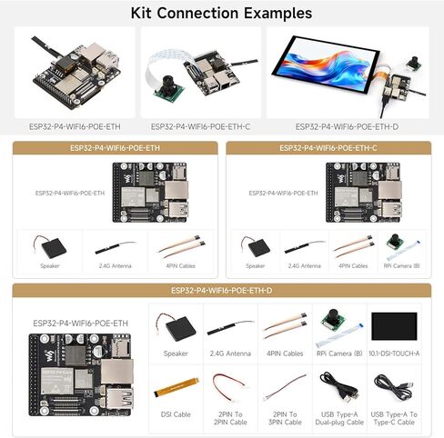 KLAYERS ESP32-P4 WI-FI6 POE ETH KIT، لوحة تطوير عالية الأداء مع ثنائي النواة RISC-V، Blue T 5، PoE، MIPI-CSI/DSI، وذاكرة وصول عشوائي ثابتة 32 ميجابايت لتطبيقات HMI للوسائط المتعددة، مجهزة بكاميرا in Kuwait