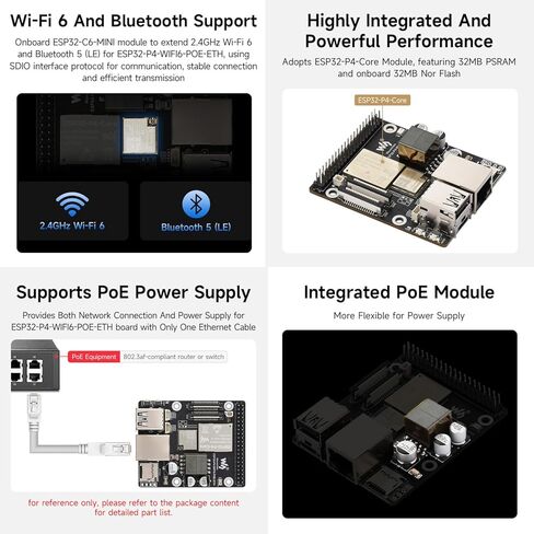 KLAYERS ESP32-P4 WI-FI6 POE ETH KIT، لوحة تطوير عالية الأداء مع ثنائي النواة RISC-V، Blue T 5، PoE، MIPI-CSI/DSI، وذاكرة وصول عشوائي ثابتة 32 ميجابايت لتطبيقات HMI للوسائط المتعددة، مجهزة بكاميرا in Kuwait