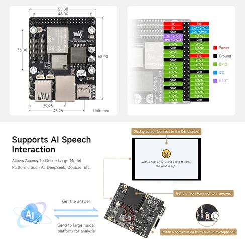 KLAYERS ESP32-P4 WI-FI6 POE ETH KIT، لوحة تطوير عالية الأداء مع ثنائي النواة RISC-V، Blue T 5، PoE، MIPI-CSI/DSI، وذاكرة وصول عشوائي ثابتة 32 ميجابايت لتطبيقات HMI للوسائط المتعددة، مجهزة بكاميرا in Kuwait