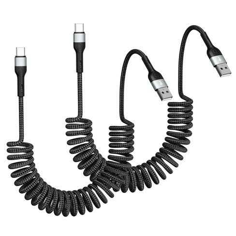 USB A to USB C Cable,【2-Pack 4FT】, Coiled Retractable Spring Cord, Fast Charging for Apple CarPlay, Compatible with iPhone 17 16 15 Samsung Galaxy Google Pixel LG in Kuwait