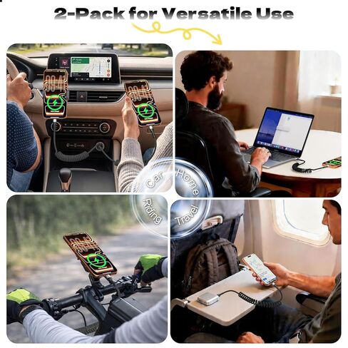 USB A to USB C Cable,【2-Pack 4FT】, Coiled Retractable Spring Cord, Fast Charging for Apple CarPlay, Compatible with iPhone 17 16 15 Samsung Galaxy Google Pixel LG in Kuwait