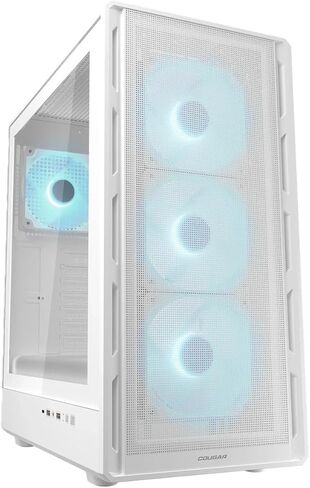 Cougar Airface Pure Pro Mid Tower ATX Computer Case, Up to 320mm GPU Supported, Transparent Side Panel, 4X 120mm Fixed RGB Fans Pre-Installed, White in Kuwait