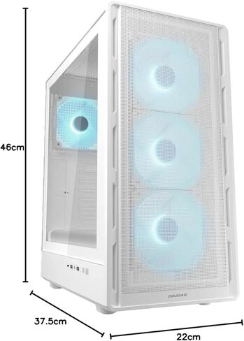 Cougar Airface Pure Pro Mid Tower ATX Computer Case, Up to 320mm GPU Supported, Transparent Side Panel, 4X 120mm Fixed RGB Fans Pre-Installed, White in Kuwait