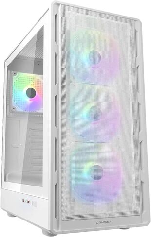 حقيبة كمبيوتر Cougar Airface Pure RGB Mid Tower ATX، تدعم وحدة معالجة الرسومات حتى 320 مم، لوحة جانبية شفافة، 4 مراوح RGB 120 مم مثبتة مسبقًا، أبيض in Kuwait