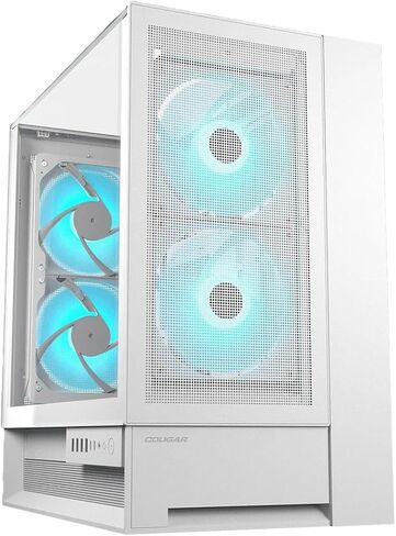 حقيبة كمبيوتر Cougar Omnyx RGB Mid Tower ATX، تدعم وحدة معالجة الرسومات حتى 380 مم، لوحة جانبية من الزجاج المقسى، 4 × 160 مم مراوح ARGB PWM مثبتة مسبقًا، أبيض in Kuwait