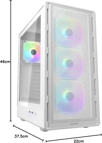 حقيبة كمبيوتر Cougar Airface Pure RGB Mid Tower ATX، تدعم وحدة معالجة الرسومات حتى 320 مم، لوحة جانبية شفافة، 4 مراوح RGB 120 مم مثبتة مسبقًا، أبيض in Kuwait