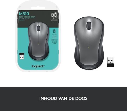 Logitech M310 Wireless Mouse, 2.4 GHz with USB Nano Receiver, 1000 DPI Optical Tracking, 18 Month Life Battery, PC/Mac/Laptop - Silver Grey (Renewed) in Kuwait