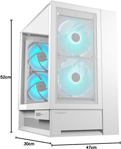 حقيبة كمبيوتر Cougar Omnyx RGB Mid Tower ATX، تدعم وحدة معالجة الرسومات حتى 380 مم، لوحة جانبية من الزجاج المقسى، 4 × 160 مم مراوح ARGB PWM مثبتة مسبقًا، أبيض in Kuwait