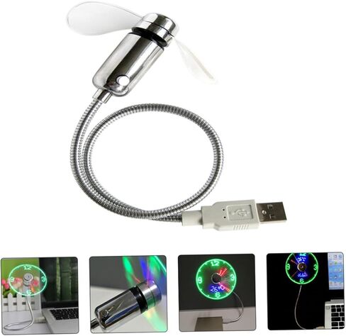 مروحة ساعة Uonlytech USB مع شاشة LED للوقت، مروحة USB صغيرة قابلة لإعادة الشحن للمكتب والسفر in Kuwait