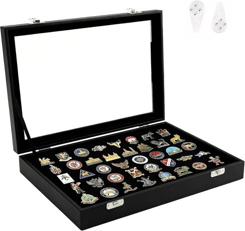 Wowagoga 11x8 Inch Dustproof Enamel Pin Display Case Shadow Box Frame with Hooks for Military Medal Jewelry Pin Badge Collection, Black in Saudi Arabia