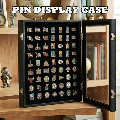 Wowagoga 11x8 Inch Dustproof Enamel Pin Display Case Shadow Box Frame with Hooks for Military Medal Jewelry Pin Badge Collection, Black in Saudi Arabia