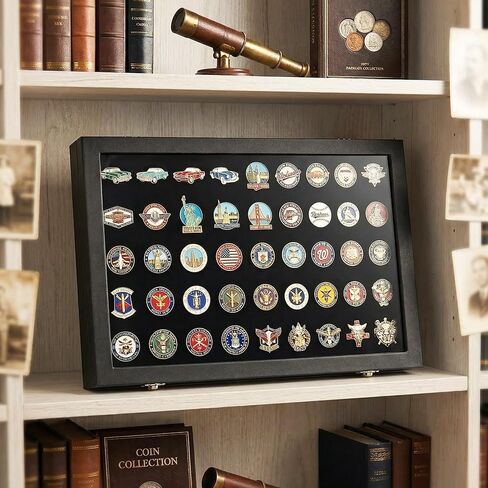 Wowagoga 11x8 Inch Dustproof Enamel Pin Display Case Shadow Box Frame with Hooks for Military Medal Jewelry Pin Badge Collection, Black in Saudi Arabia
