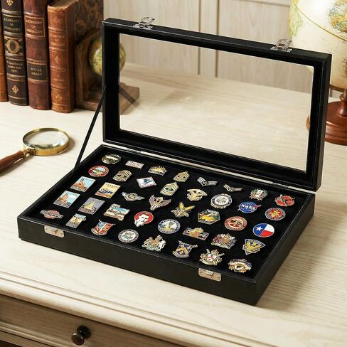 Wowagoga 11x8 Inch Dustproof Enamel Pin Display Case Shadow Box Frame with Hooks for Military Medal Jewelry Pin Badge Collection, Black in Saudi Arabia