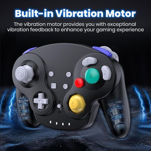 2 حزمة وحدة تحكم USB لاسلكية GameCube مصنوعة للتبديل 1 و 2، مستقبل USB 2.4 جيجا هرتز متوافق مع Switch Online، Windows PC، macOS (اهتزاز مدمج) (قابل لإعادة الشحن) (مشغلات تناظرية / عصا) أسود in Kuwait