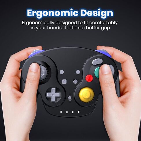 2 حزمة وحدة تحكم USB لاسلكية GameCube مصنوعة للتبديل 1 و 2، مستقبل USB 2.4 جيجا هرتز متوافق مع Switch Online، Windows PC، macOS (اهتزاز مدمج) (قابل لإعادة الشحن) (مشغلات تناظرية / عصا) أسود in Kuwait