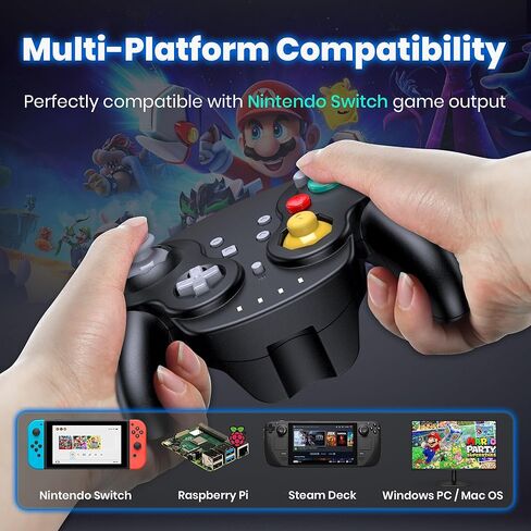 2 حزمة وحدة تحكم USB لاسلكية GameCube مصنوعة للتبديل 1 و 2، مستقبل USB 2.4 جيجا هرتز متوافق مع Switch Online، Windows PC، macOS (اهتزاز مدمج) (قابل لإعادة الشحن) (مشغلات تناظرية / عصا) أسود in Kuwait