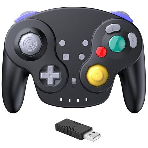 2 حزمة وحدة تحكم USB لاسلكية GameCube مصنوعة للتبديل 1 و 2، مستقبل USB 2.4 جيجا هرتز متوافق مع Switch Online، Windows PC، macOS (اهتزاز مدمج) (قابل لإعادة الشحن) (مشغلات تناظرية / عصا) أسود in Kuwait
