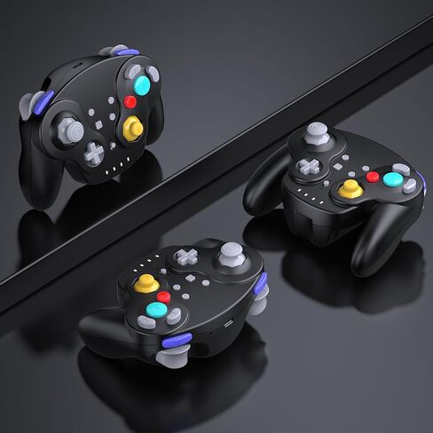 2 حزمة وحدة تحكم USB لاسلكية GameCube مصنوعة للتبديل 1 و 2، مستقبل USB 2.4 جيجا هرتز متوافق مع Switch Online، Windows PC، macOS (اهتزاز مدمج) (قابل لإعادة الشحن) (مشغلات تناظرية / عصا) أسود in Kuwait