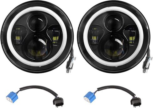 Moclever Round LED Headlight Halo, 2PCS 7inch 6000LM LED Headlamp Offroad Light Angle Eyes Compatible with Jep Wrangler TJ JK CJ w/H4 to H13 Adapter Plug and Play in Saudi Arabia