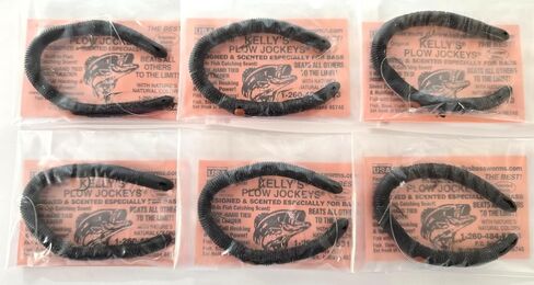 Kelly's® Plow Jockey® 6 Pack Anise Scented 3 Hook Pre-Rigged Soft Plastic 5.5 Inch Worm 6 Colors Made in The USA in Kuwait