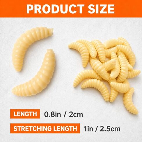Fake Worms for Fishing – Realistic Soft Plastic Fishing Lures – Artificial Maggots & Waxworms for Panfish, Bluegill Lure Bait in Kuwait