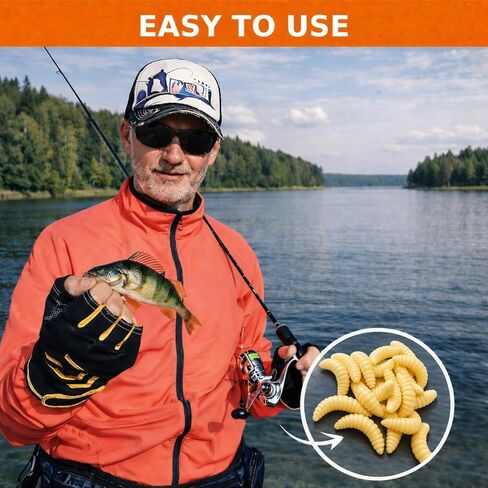 Fake Worms for Fishing – Realistic Soft Plastic Fishing Lures – Artificial Maggots & Waxworms for Panfish, Bluegill Lure Bait in Kuwait