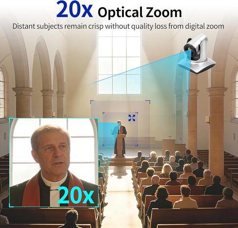 كاميرا 4K PTZ مع 4 ميكروفونات، كاميرا مؤتمرات فيديو بتكبير بصري 20X، تتبع تلقائي مدعوم بالذكاء الاصطناعي وتتبع الصوت والتحكم في الإيماءات، توصيل وتشغيل HDMI/USB 3.0/IP للبث المباشر والمؤتمرات والكنيسة in Kuwait