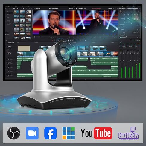 كاميرا 4K PTZ مع 4 ميكروفونات، كاميرا مؤتمرات فيديو بتكبير بصري 20X، تتبع تلقائي مدعوم بالذكاء الاصطناعي وتتبع الصوت والتحكم في الإيماءات، توصيل وتشغيل HDMI/USB 3.0/IP للبث المباشر والمؤتمرات والكنيسة in Kuwait