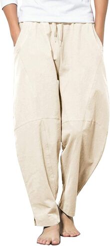 COOFANDY Men's Linen Harem Drawstring Pants Casual Elastic Waist Lightweight Trouser Hippie Summer Beach Yoga Pants in Saudi Arabia