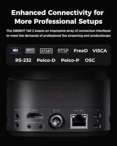OBSBOT Tail 2, Bundle with Wireless Multi-Cam 4K Live Camera AI Tracking 2.0,5X Optical & 12x Hybrid Zoom,3-axis Gimbal,5000mAh Built-in Battery,Gesture Control,SDI/HDMI/IP/USB 3.0 Output in Kuwait