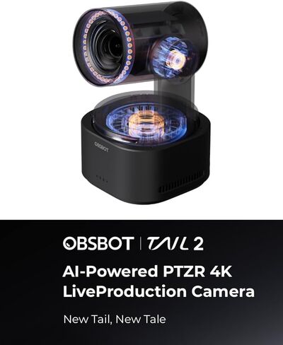 كاميرا OBSBOT Tail 2، حزمة مع RC وكاميرا لاسلكية متعددة، كاميرا حية بدقة 4K بمعدل 60 إطارًا في الثانية، تتبع AI 2.0، تكبير بصري 5X و12x هجين، 3 محاور، بطارية مدمجة 5000 مللي أمبير في الساعة، التحكم بالإيماءات، SDI/HDMI/IP/USB 3.0 in Kuwait