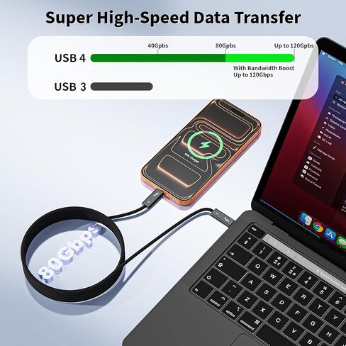 USB 4 Cable for Thunderbolt 5,80Gbps/120Gbps,240W Displays PD3.1 Charging,16K/Dual 8K Video,6.6Feet Braided USBC Cable Compatible for Thunderbolt 4/3,MacBook,iPhone 17/16,Mac Mini,Galaxy S25,SSD,Black in Kuwait
