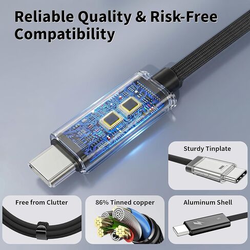 USB 4 Cable for Thunderbolt 5,80Gbps/120Gbps,240W Displays PD3.1 Charging,16K/Dual 8K Video,6.6Feet Braided USBC Cable Compatible for Thunderbolt 4/3,MacBook,iPhone 17/16,Mac Mini,Galaxy S25,SSD,Black in Kuwait