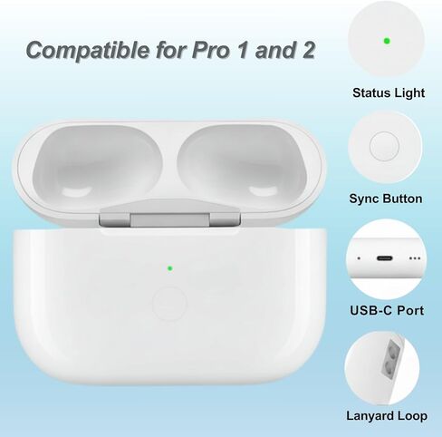 حافظة شحن بديلة لأجهزة AirPod Pro 2 والجيل الأول، حافظات شحن لاسلكية متوافقة مع AirPod Pro 1st / 2nd، شحن سلكي ولاسلكي، مزامنة اقتران بلوتوث، منفذ USB C in Kuwait