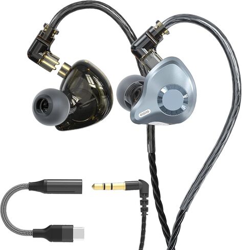 سماعات رأس داخل الأذن، سماعات أذن سلكية HiFi IEM، سماعات عازلة للصوت العميق مع محول USB C إلى 3.5 مم وكابل ثنائي الدبوس قابل للفصل للمغني/الموسيقيين/قارعي الطبول in Kuwait
