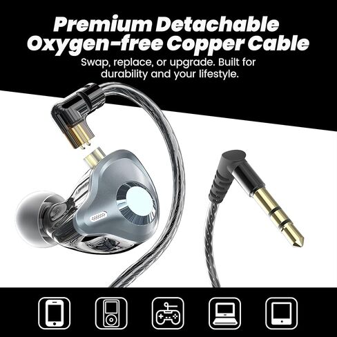 سماعات رأس داخل الأذن، سماعات أذن سلكية HiFi IEM، سماعات عازلة للصوت العميق مع محول USB C إلى 3.5 مم وكابل ثنائي الدبوس قابل للفصل للمغني/الموسيقيين/قارعي الطبول in Kuwait