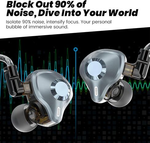 سماعات رأس داخل الأذن، سماعات أذن سلكية HiFi IEM، سماعات عازلة للصوت العميق مع محول USB C إلى 3.5 مم وكابل ثنائي الدبوس قابل للفصل للمغني/الموسيقيين/قارعي الطبول in Kuwait