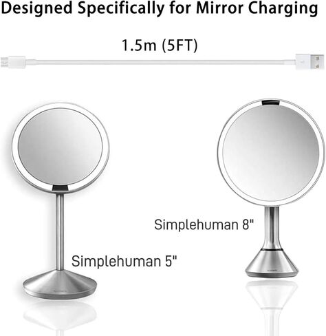 Sensor Mirror Charger Micro USB Charging Cable Cord Compatible for Simplehuman Older Model 5" 8" Round & Riki Lighted Makeup Mirror Charger Power Cord (5FT) in Kuwait