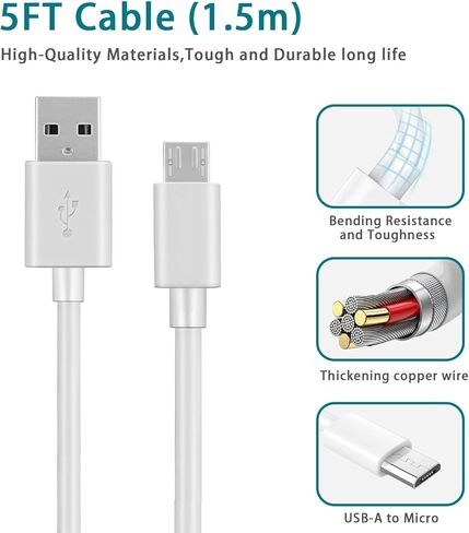 Sensor Mirror Charger Micro USB Charging Cable Cord Compatible for Simplehuman Older Model 5" 8" Round & Riki Lighted Makeup Mirror Charger Power Cord (5FT) in Kuwait