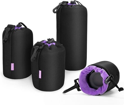 Camera Lens Case, Cwatcun 4 Pack Lens Pouch Bag Set with Thick Protective Neoprene, for Canon, Nikon, Sony, Pentax, Olympus, Panasonic, Fuji, Sigma DSLR/SLR Camera Lens (Small, Medium, Large, X Large) in Saudi Arabia