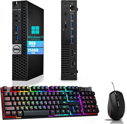 كمبيوتر سطح المكتب Dell OptiPlex 5050 Mini PC، Intel Core i7-6700T 2.8 جيجا هرتز، ذاكرة الوصول العشوائي 8 جيجا، 256 جيجا SSD، لوحة مفاتيح وماوس، USB Wi-Fi، Windows 11 Pro (متجدد) in Kuwait