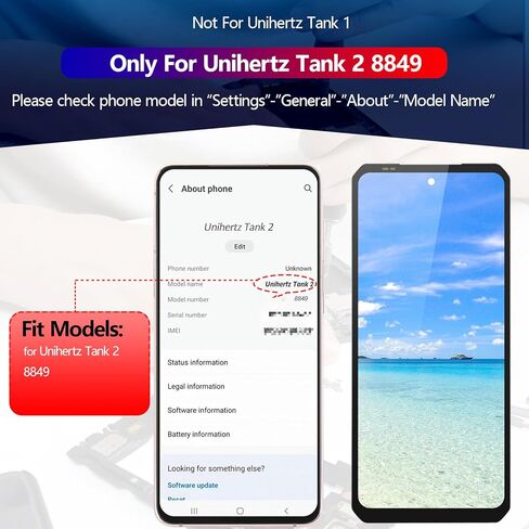 لاستبدال شاشة Unihertz Tank 2 لـ Unihertz Tank 2 8849 شاشة LCD تعمل باللمس محول الأرقام الجمعية استبدال مع أدوات (أسود) in Kuwait