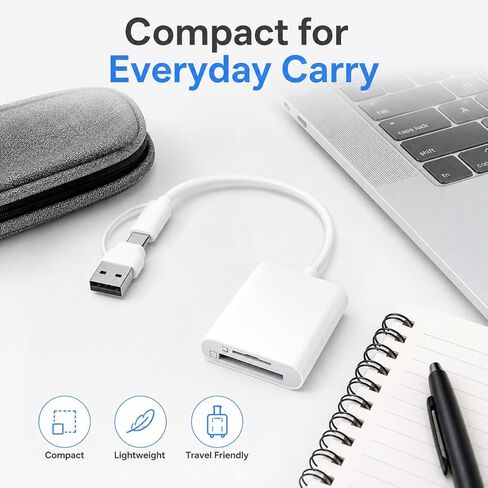 محول قارئ بطاقات USB وUSB C إلى SD/TF، ​​قارئ بطاقات الذاكرة بفتحة مزدوجة، التوصيل والتشغيل OTG نقل سريع للملفات لأجهزة الكمبيوتر المحمول/الهاتف/الكمبيوتر اللوحي in Kuwait