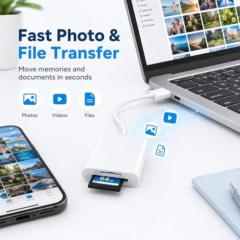 محول قارئ بطاقات USB وUSB C إلى SD/TF، ​​قارئ بطاقات الذاكرة بفتحة مزدوجة، التوصيل والتشغيل OTG نقل سريع للملفات لأجهزة الكمبيوتر المحمول/الهاتف/الكمبيوتر اللوحي in Kuwait