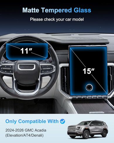 For 2024-2026 GMC Acadia Matte Anti-Glare Screen Protector For 2024 2025 2026 Acadia (Elevation/AT4/Denali) 15Inch+11Inch Touchscreen 2026 Acadia Accessories 9H Tempered Glass [NO Glare&Fingerprint] in Kuwait