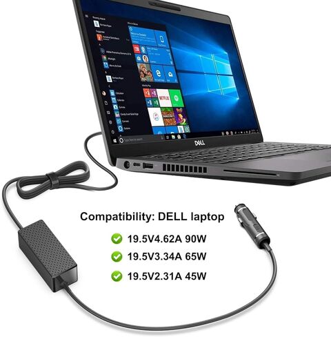 HKY for Dell Laptop Car Charger 4.5mm Barrel 90W 65W 45W DC Power Adapter Cord for DELL Inspiron 17 15 14 13 3000 5000 7000 2-in-1/Latitude Rugged/OptiPlex Micro/Vostro 15 14 13/XPS 13 12 11 Series in Kuwait