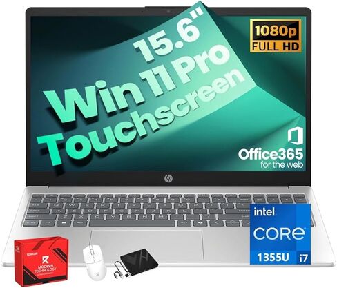 HP 15.6" FHD Touchscreen Laptop(2026) - Intel Core i7-1355U (10-Core, Up to 5.0GHz), 16GB RAM, 512GB SSD, Iris Xe Graphics, WiFi6, Webcam, Win 11 Pro, Business & Students, Office 365 for The Web in Kuwait