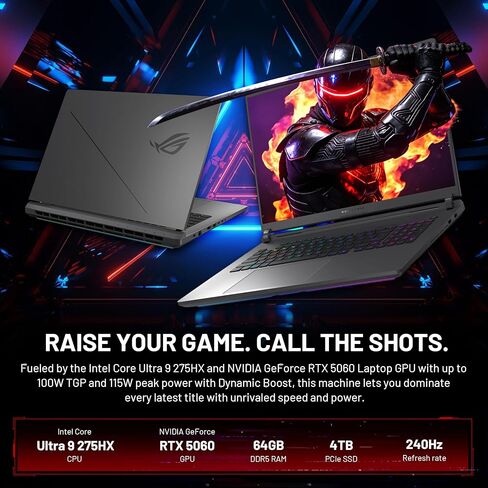 ASUS ROG Strix G18 18" 2.5K 240Hz Gaming Laptop, Intel Ultra 9 275HX, NVIDIA GeForce RTX 5060, 64GB DDR5, 5TB Storage (4TB SSD&1TB Docking Station Set), Backlit Keyboard, Wi-Fi 7, Win 11 Pro, Gray in Kuwait